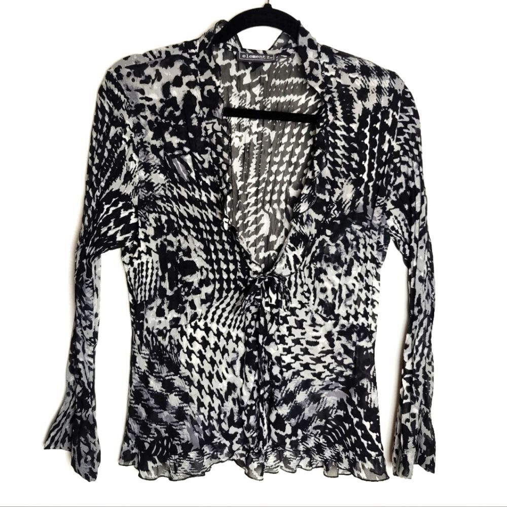 Elementz Sheer Tie-Front Ruffled Blouse, Size M
